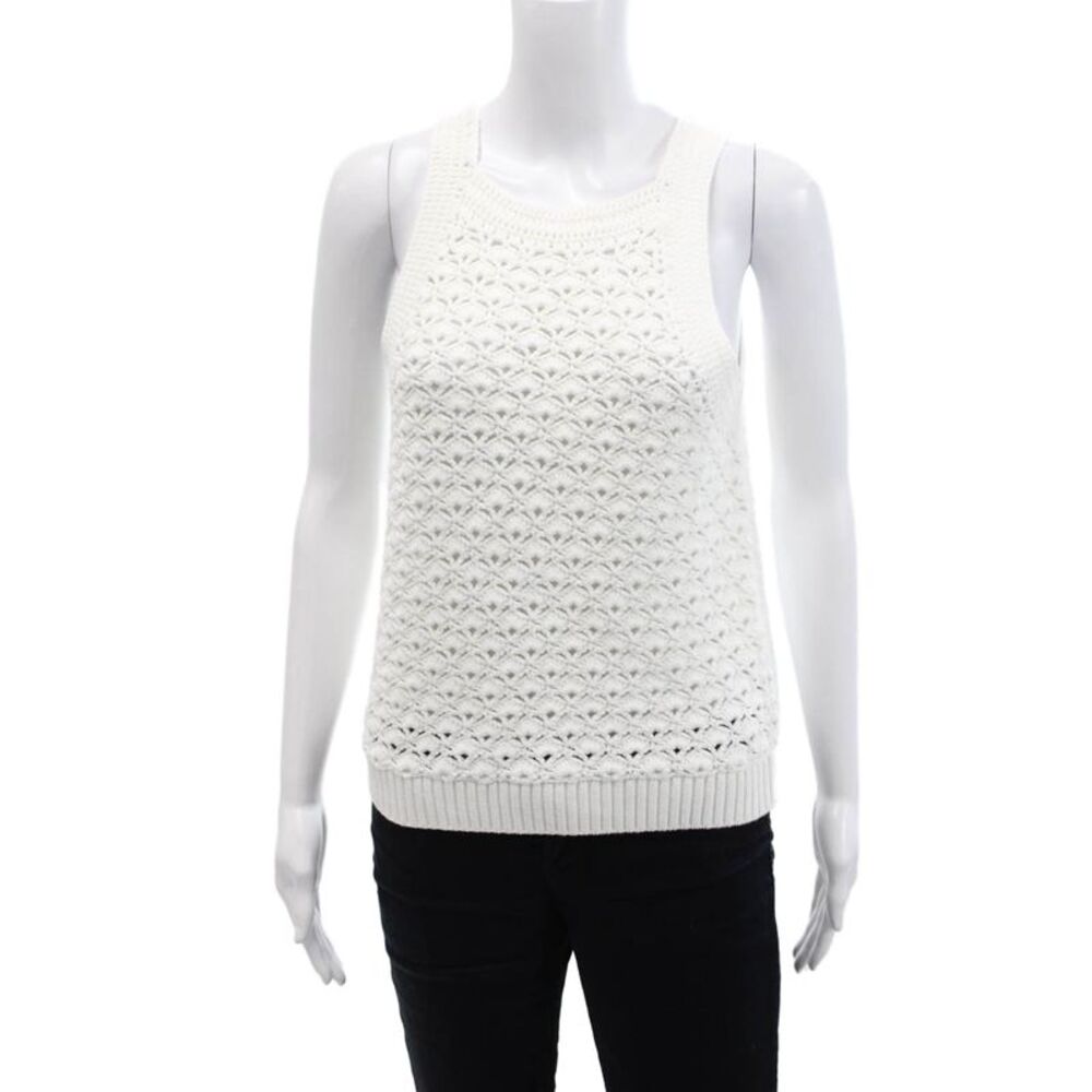DH New York Womens Cotton Square Neck Pullover Crochet Tank Top White Size S